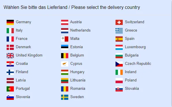 Auswahl Lieferland