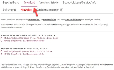 Info Testversionen