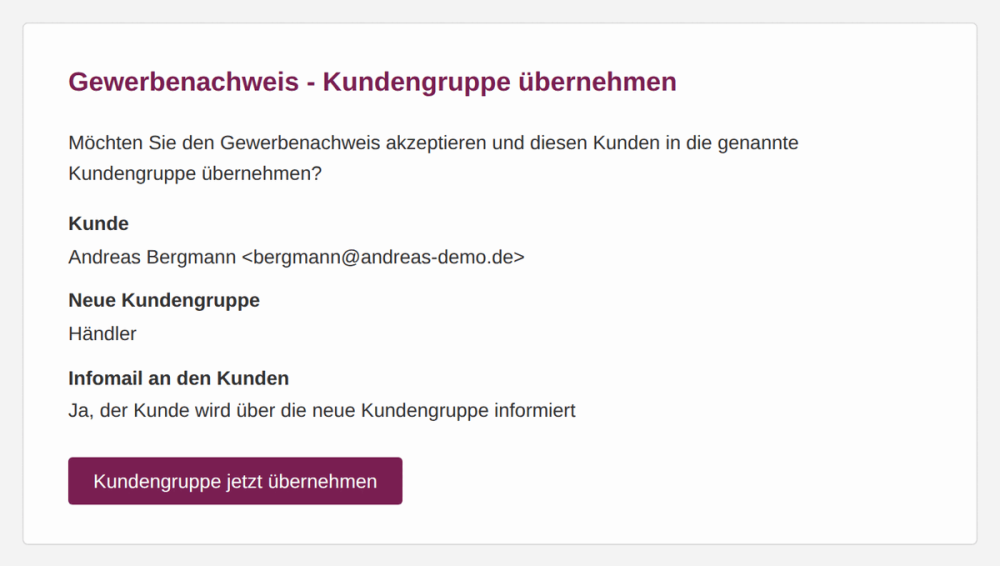 M0041 - Gewerbenachweis - Freischaltungsinfo