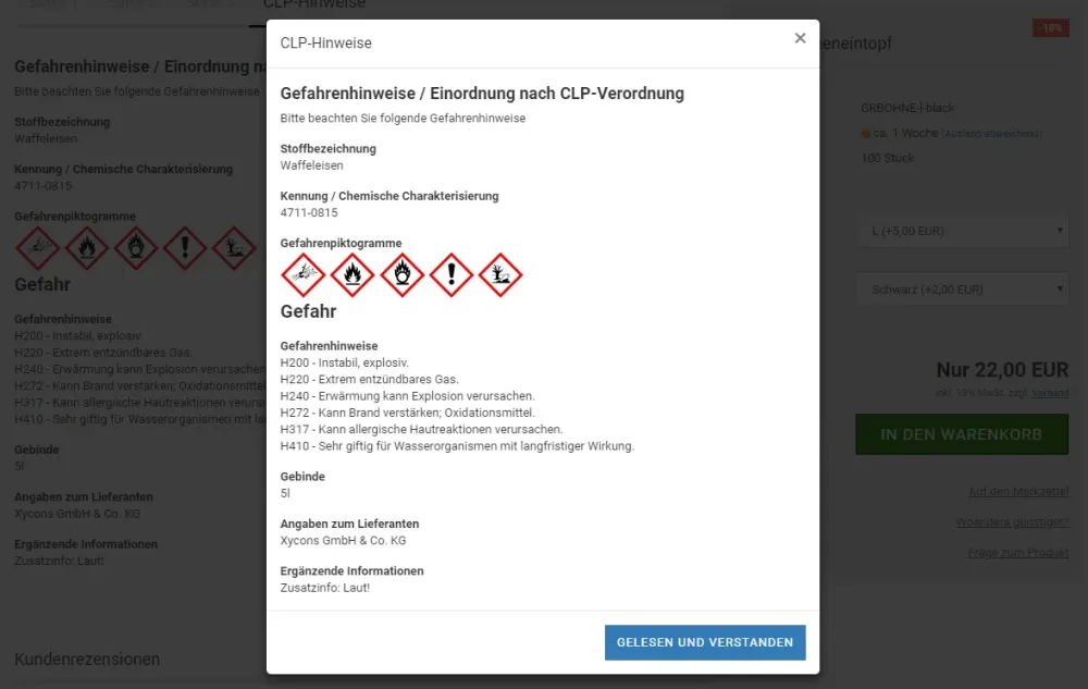 H-Sätze & Warnhinweise / CLP-Hinweise - Beispieldialog