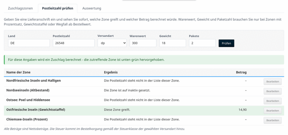 M0052 - Inselzuschlag - PLZ-Prüfung