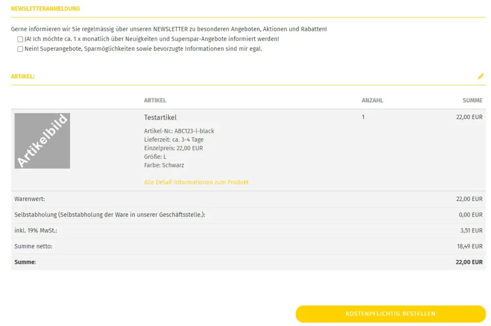 M0061 - NewsLetterSupport - Bestellzusammenfassung