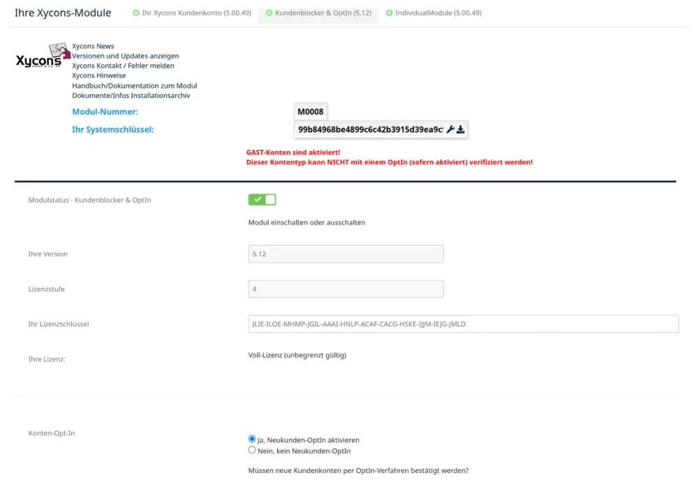 Kundenblocker & OptIn-Accounts - Setup A