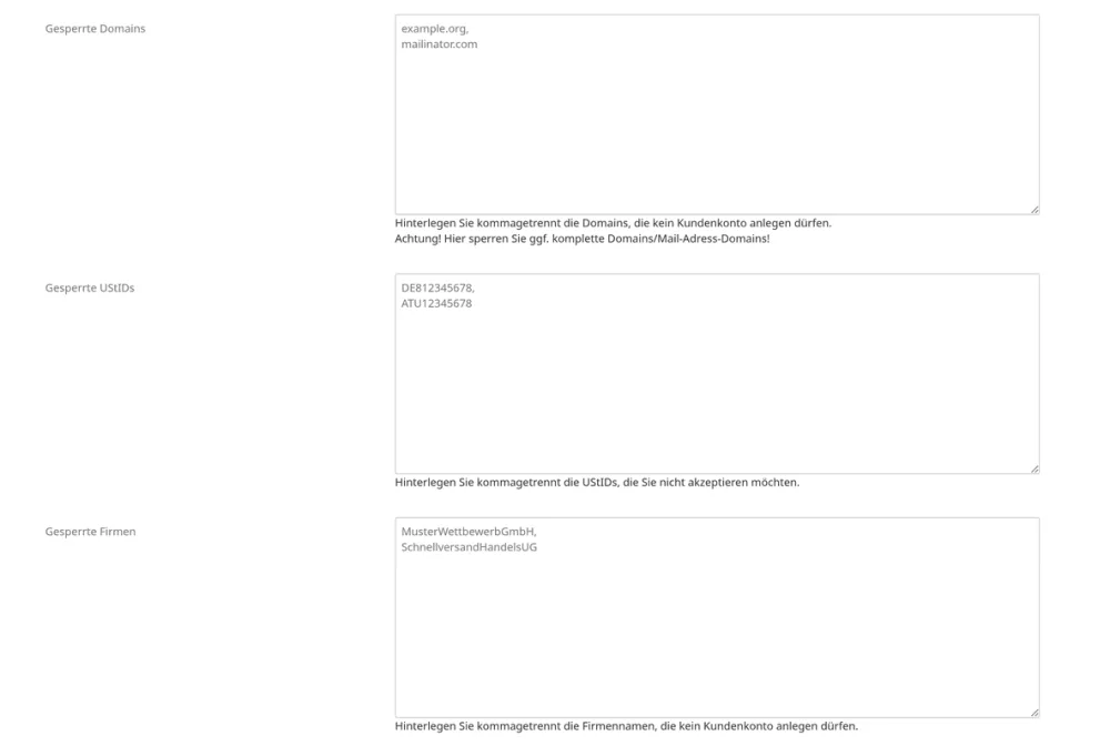 Kundenblocker & OptIn-Accounts - Setup E