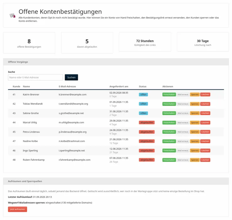 Kundenblocker & OptIn-Accounts - Übersicht