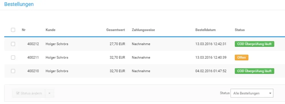 Nachnahme-Bestätigung Bestellinfo