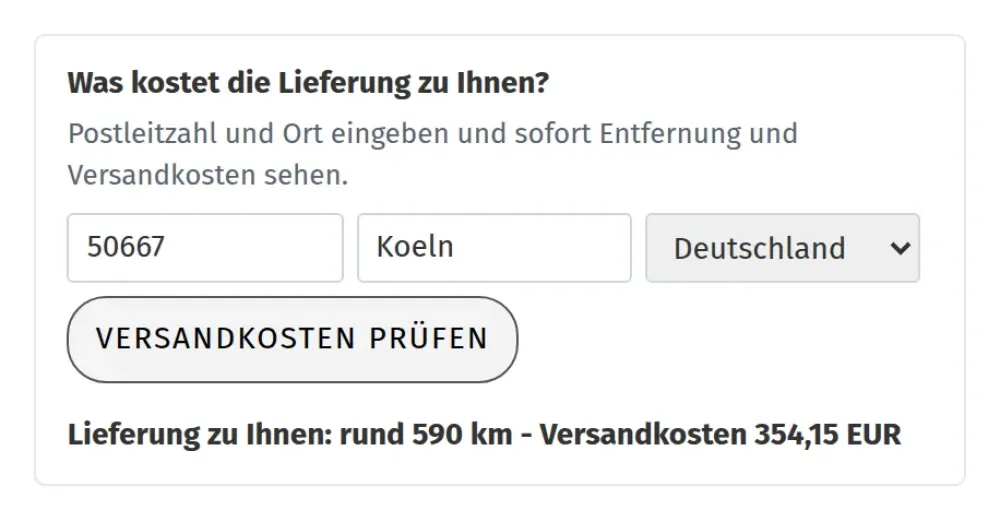 Versand nach Entfernung - Entfernungsprüfung