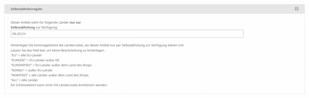 M0045 - Selbstabholer-Regeln - Artikelfeld