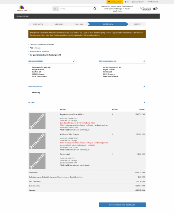 M0047 - OverSell-Info - Bestellbestätigung