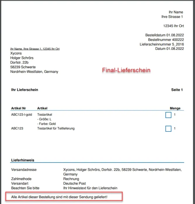M0049 - Finaler Lieferschein