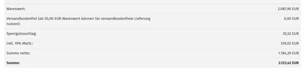 M0051 - Sperrgutzuschlag - Bestellübersicht