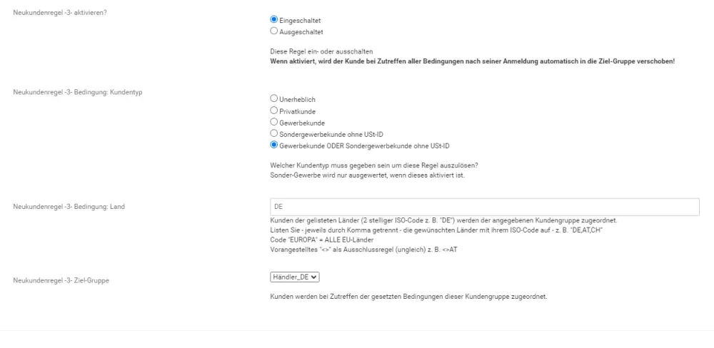 Kundengruppenautomatik - Setup E