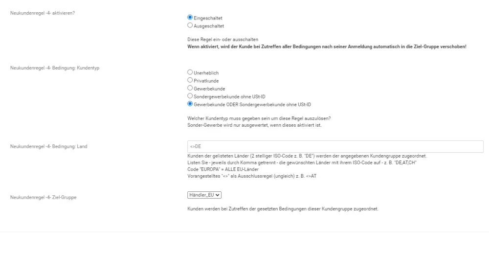 Kundengruppenautomatik - Setup F