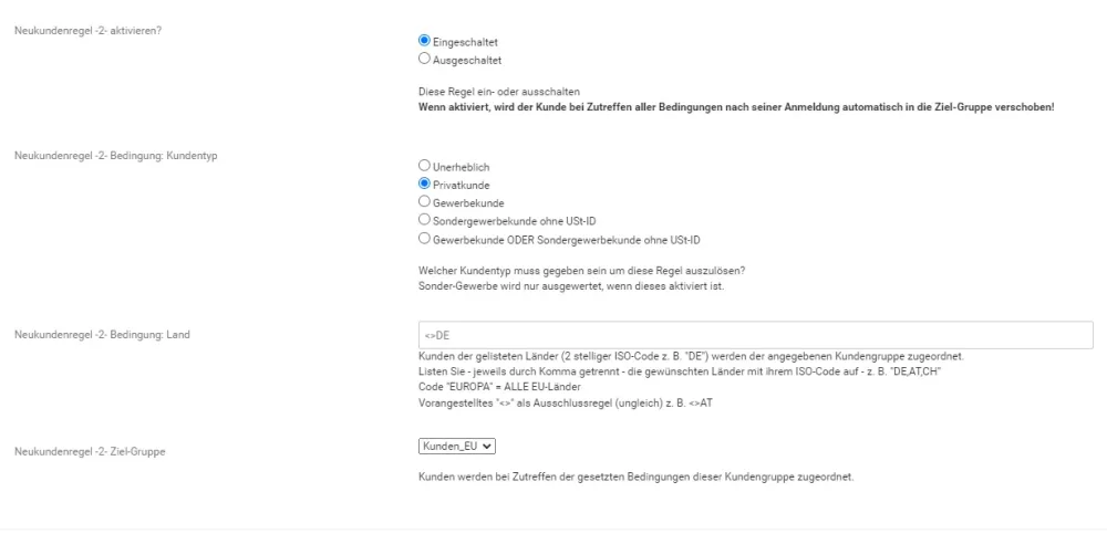 Kundengruppenautomatik - Setup D