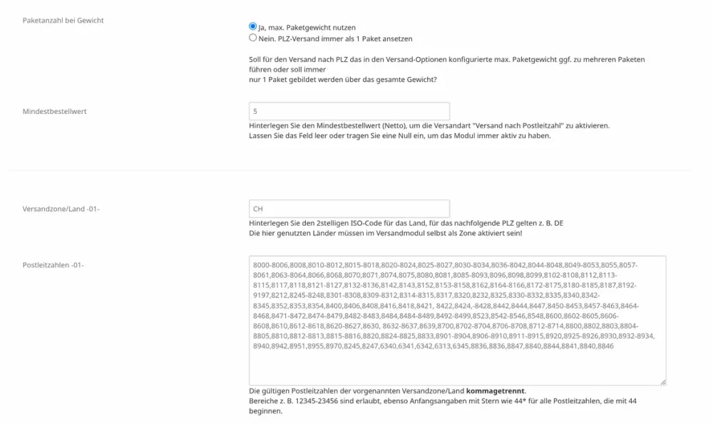 M0080 - Versand nach PLZ - Setup 2