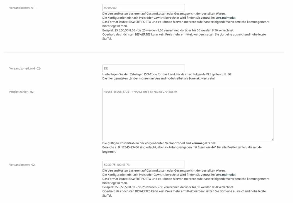 M0080 - Versand nach PLZ - Setup 3