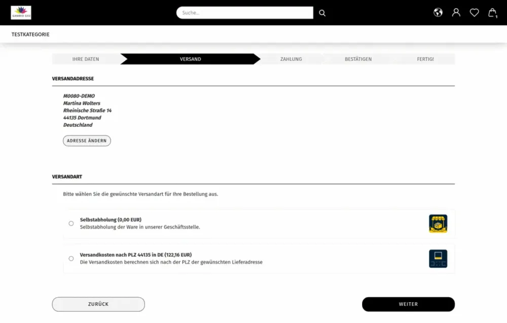 M0080 - Versand nach PLZ - Versandauswahl