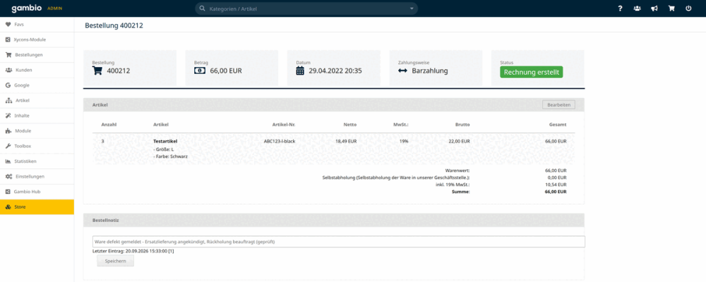 M0110 - Bestell-Notiz - Bestelldetails