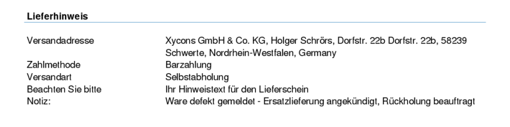 M0110 - Bestell-Notiz - Lieferschein