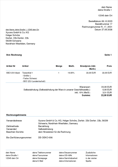 M0119 - Alles BIO! - Rechnung