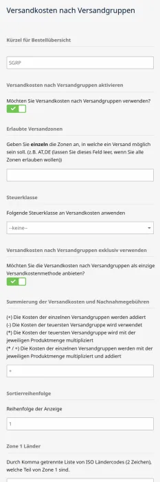 M0123 - Versandgruppen - Versandmodul Einstellungen