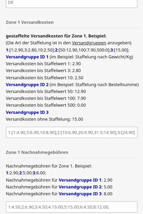 M0123 - Versandgruppen - Versandmodul Zone1