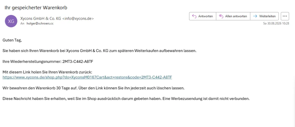 M0167 - Warenkorbwiederhersteller - Mail