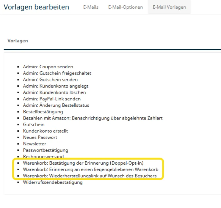 M0167 - Warenkorbwiederhersteller - Mailvorlagen
