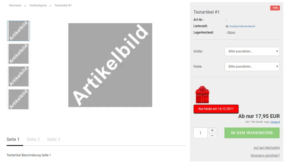 Adventskalender Produktdetailseite