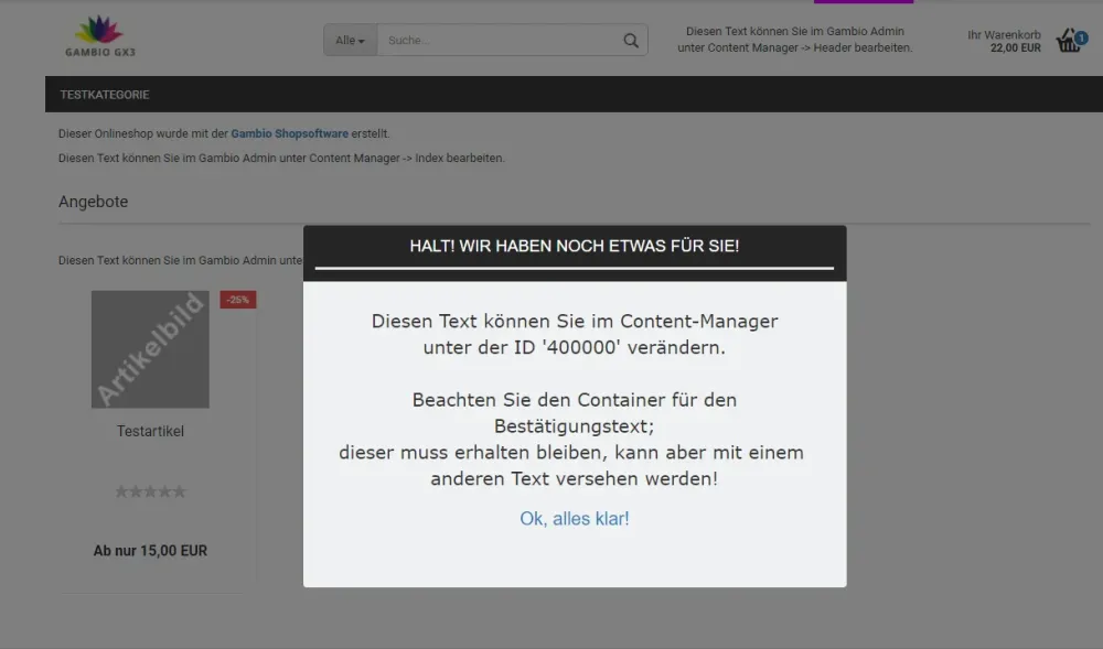 Page-Popups - Beispiel Exit-Popup