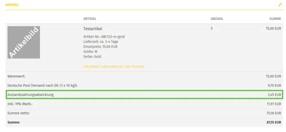 M0083 - PayPal-Gebühr Anzeige