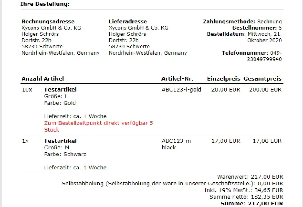 M0047 - Bestellbestätigung