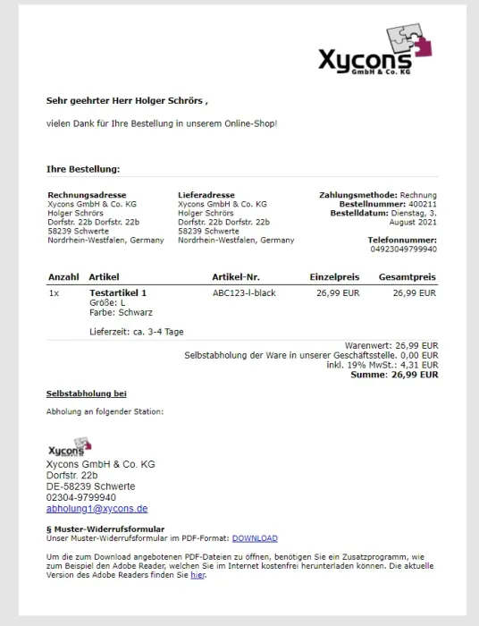 M0093 - Bestellbestätigung