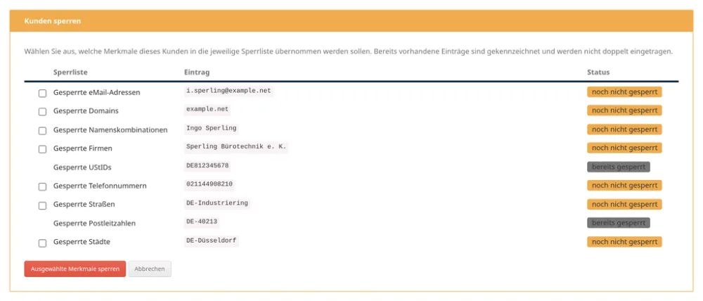 Kundenblocker & OptIn-Accounts - Sperrverwaltung