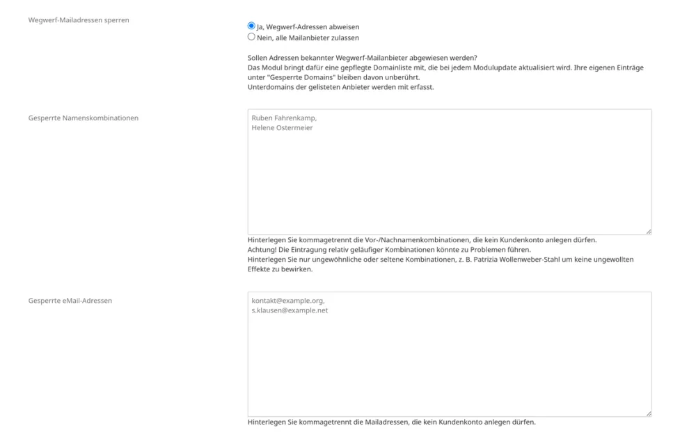 Kundenblocker & OptIn-Accounts - Setup D
