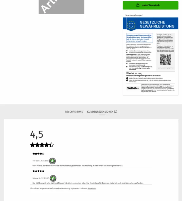 M0069 - Ekomi-Bewertungsimport - Artikelseite