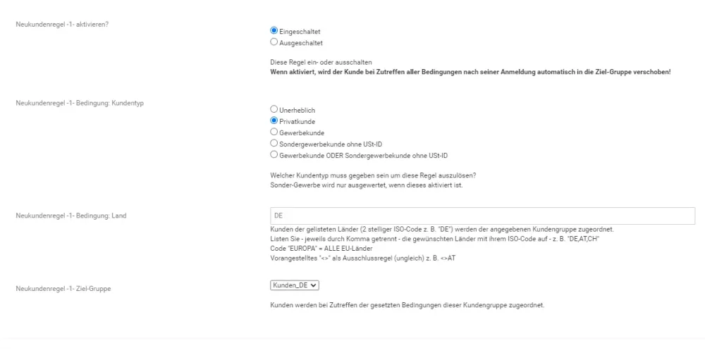 Kundengruppenautomatik - Setup C