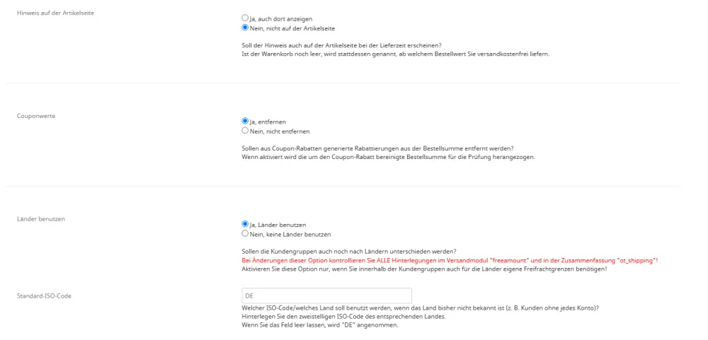 Versandkostenfreie Kundengruppen - Versandseite