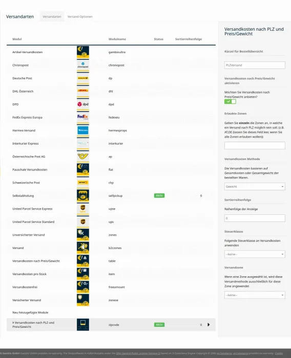 M0080 - Versand nach PLZ - Einrichtung
