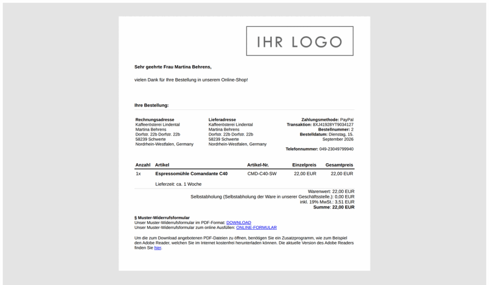 M0083 - PayPalHelper - Bestellbestätigung