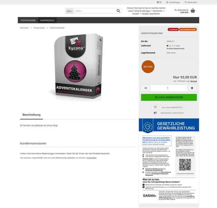 M0091 - Produktauszeichner- Produktseite