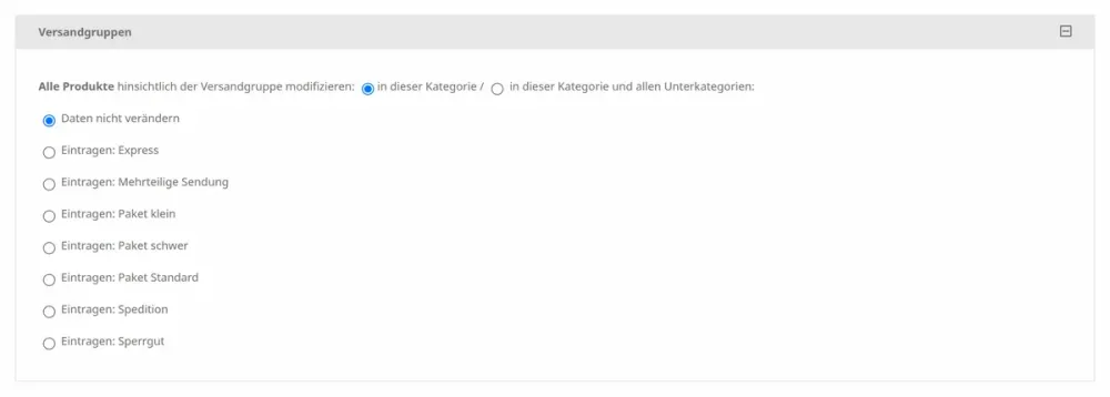 M0123 - Versandgruppen - Kategorie Serienzuordnung