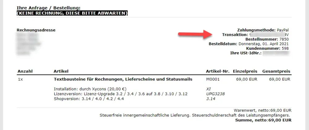 M0083 - Bestellbetätigung