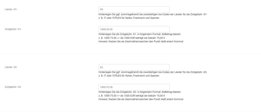 M0142 - Zollabwicklungsgebühren - Setup 2